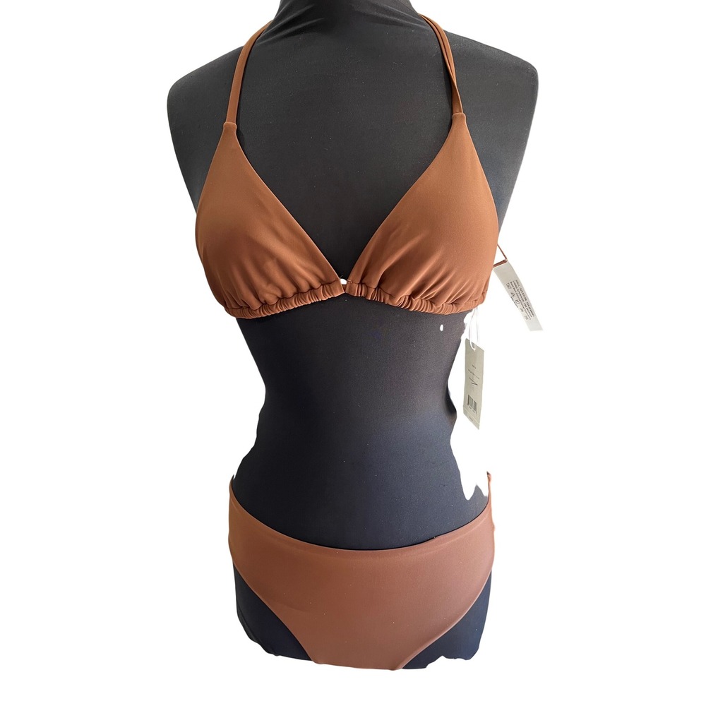 Vince Womens French Brown Triangle Halter Bikini Set Two Piece SWVC131HW Size M